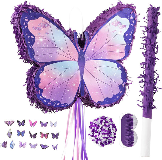 VinTS Butterfly Piñata,Kids Piñata with Blindfold and Stick for Girls Kids Butterfly Themed Party Games Birthday Party Girls Themed Party Decorations