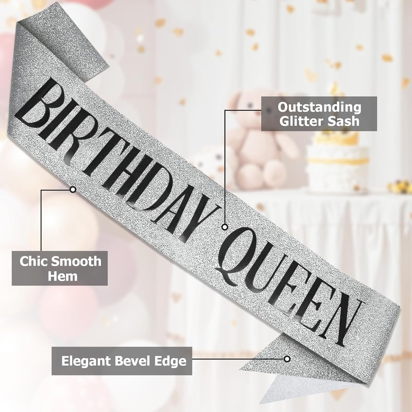 RUDONG M Birthday Queen Sash Glitter - Gold Birthday Sash for Women & Girls | Sweet 16/18th/21st/30th/40th/50th/60th/70th, All-Age Celebration Party Decor