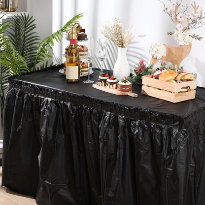 Oudain 6 Pcs Plastic Table Skirts and Stainproof Table Cloths 54 x 108 in Plastic Ruffle Tablecloth 168 x 29 Inches Disposable for Wedding Baby Shower Valentine Spring Easter Party(White)