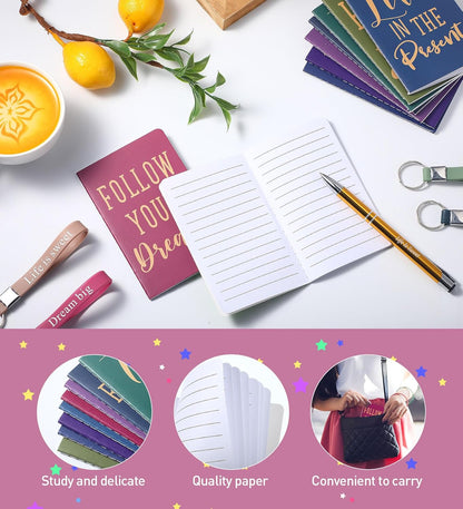 PerKoop 48 Pcs Inspirational Gifts Bulk Motivational Notepads Ballpoint Pens Keychains Set Modern Farmhouse Journal Notebooks Christian Gifts for Teachers School Office Party Favor Supplies