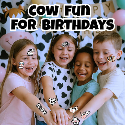 96PCS Cow Pre-Cut Temporary Tattoos for Kids - Farm Animal Birthday Party Supplies, Decorations, and Favors - Super Cute Milk Cow Sticker Gifts for Boys & Girls, Classroom Prizes, and Themed Events