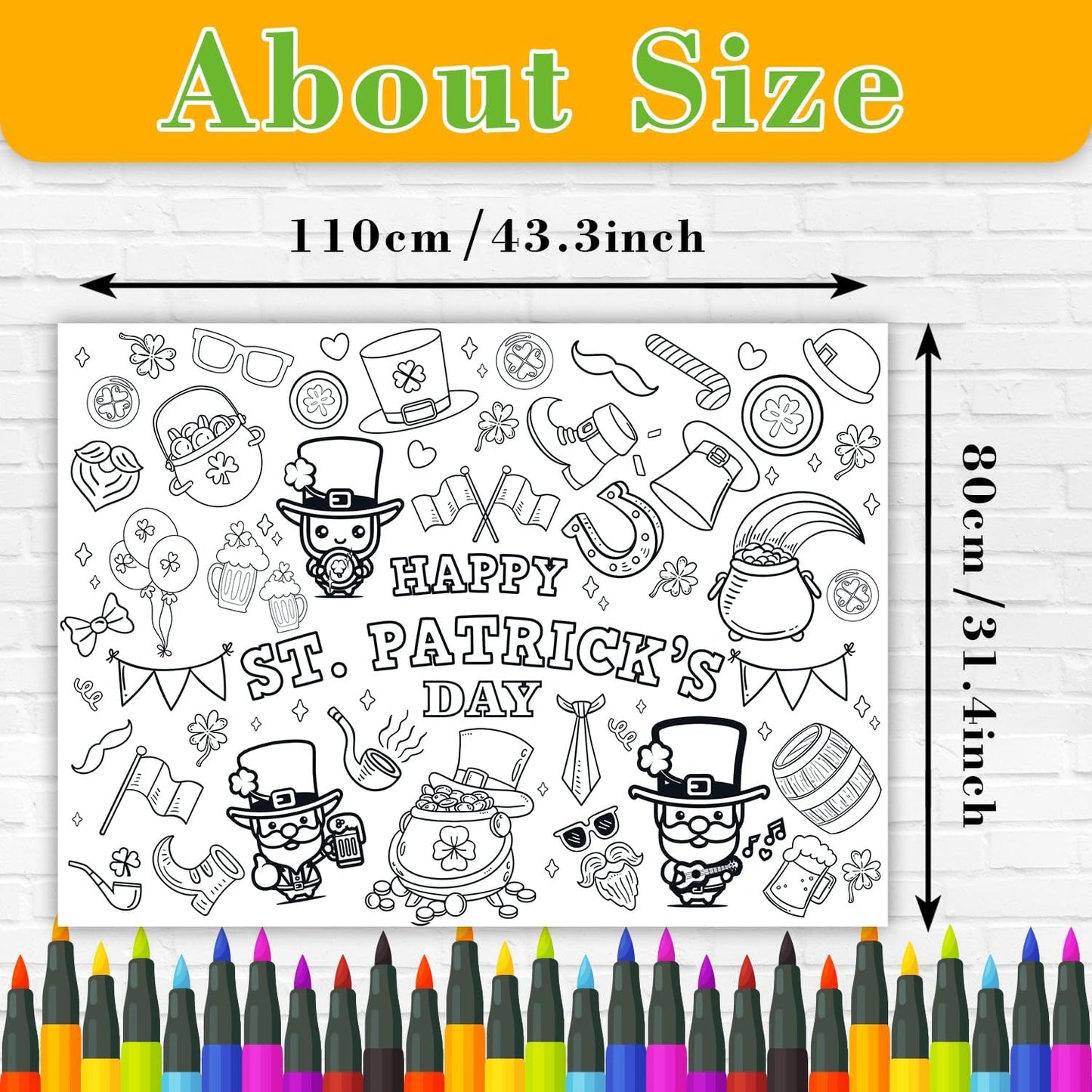 43.3x31.5 Summer Coloring Poster with Picture, Giant Cute Painting Poster, Large Coloring Tablecloth for Classroom Home Birthday Party Supplies Favor