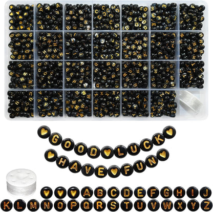 Amaney 1400pcs Glow Letter Beads, Heart Beads Whit Elastic Beading Cord,4x7mm Round Acrylic Alphabet Beads for Friend Bracelet Jewelry Making