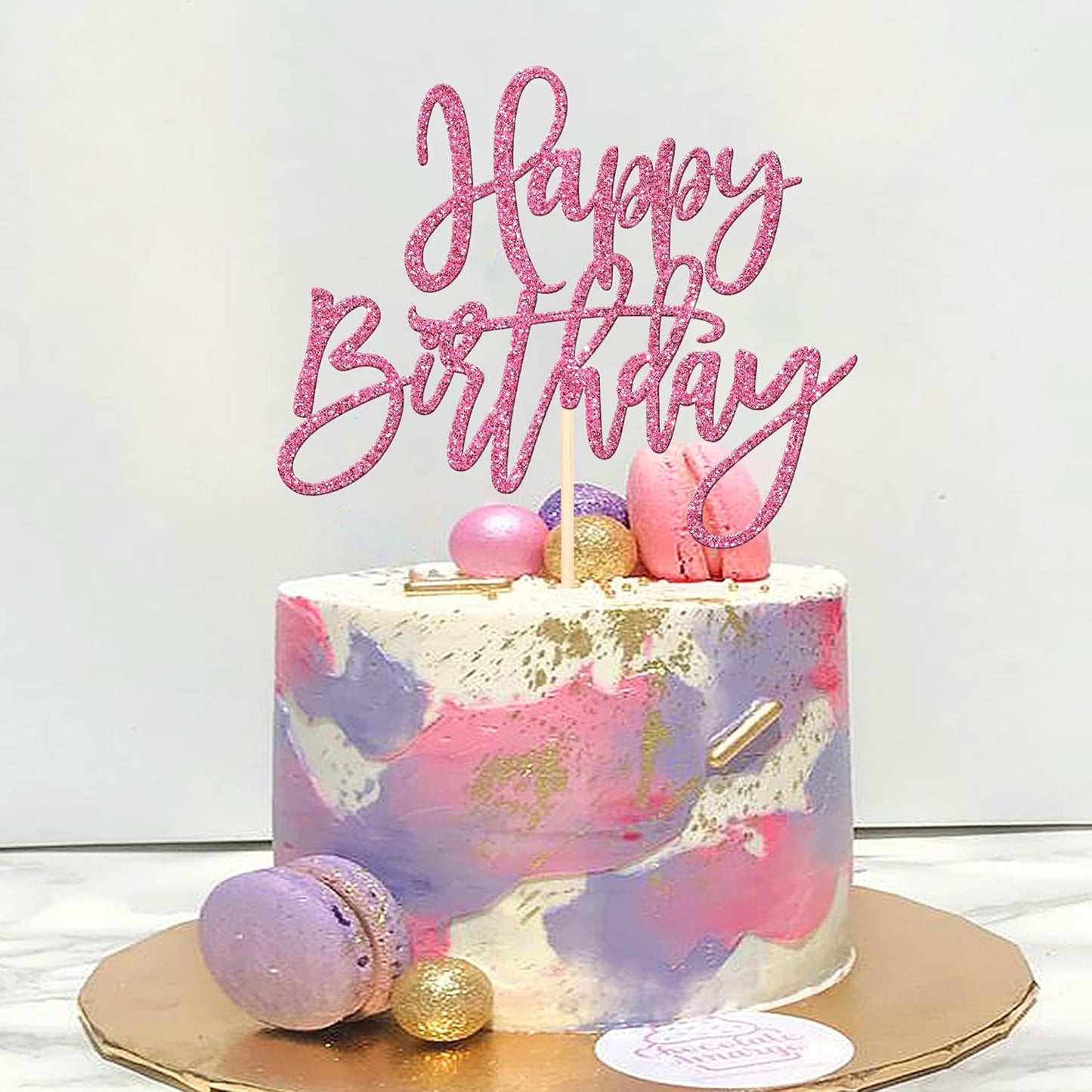 ZHUOWEISM 1 PCS Gold Happy Birthday & Anniversary Cake Topper