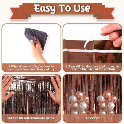 Voircoloria 3 Pack 3.3x8.2 Feet Gold Foil Fringe Backdrop Curtains, Tinsel Streamers, Fringe Backdrop for 2025 New Years Eve, Graduation, Birthday, Baby Shower, Gender Reveal, Disco Party - Colors B