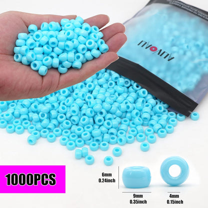 1000Pcs Glow in The Dark Pony Beads 9mm Plastic Kandi Beads Bulk for Friendship Bracelet Necklace Craft Jewelry Making Beads for Hair Braids 9 Color