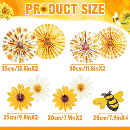 PAPER JAZZ Paper Flowers with Paper Fan Boho Hanging Decor Artificial Flowers Decorations for Wall Pink and Orange Party Decorations for Classroom, Beach Party, Summer Birthday Party Pack of 11.
