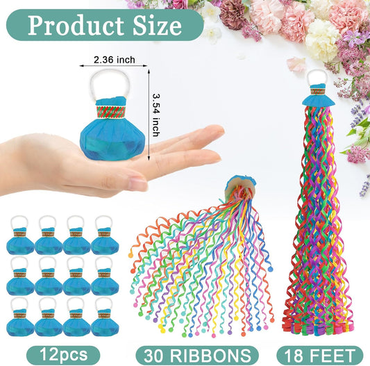 12 pcs Confetti Popper Hand Throw Streamers, No Mess Colorful Streamer Poppers, for Baby Shower, Party Celebrations, Wedding, Birthday (White)