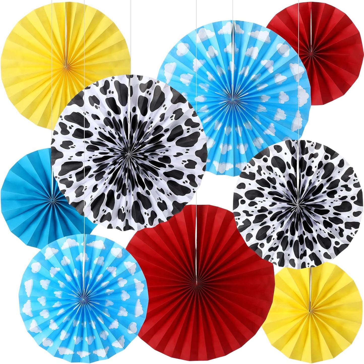 Outus 9 Pcs Western Cowboy Party Decorations Paper Fans Wagon Wheels Straw Hay Bales Hanging Ceiling Wall Decor for Country Western Themed Rodeo Farm Birthday Party Supplies (Wagon Wheels)