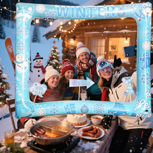 Giant Winter Wonderland Inflatable Photo Photo Frame, Funny Winter Photo Booth Props for Snowman Snowflakes Christmas Frozen Winter Party Decorations Supplies