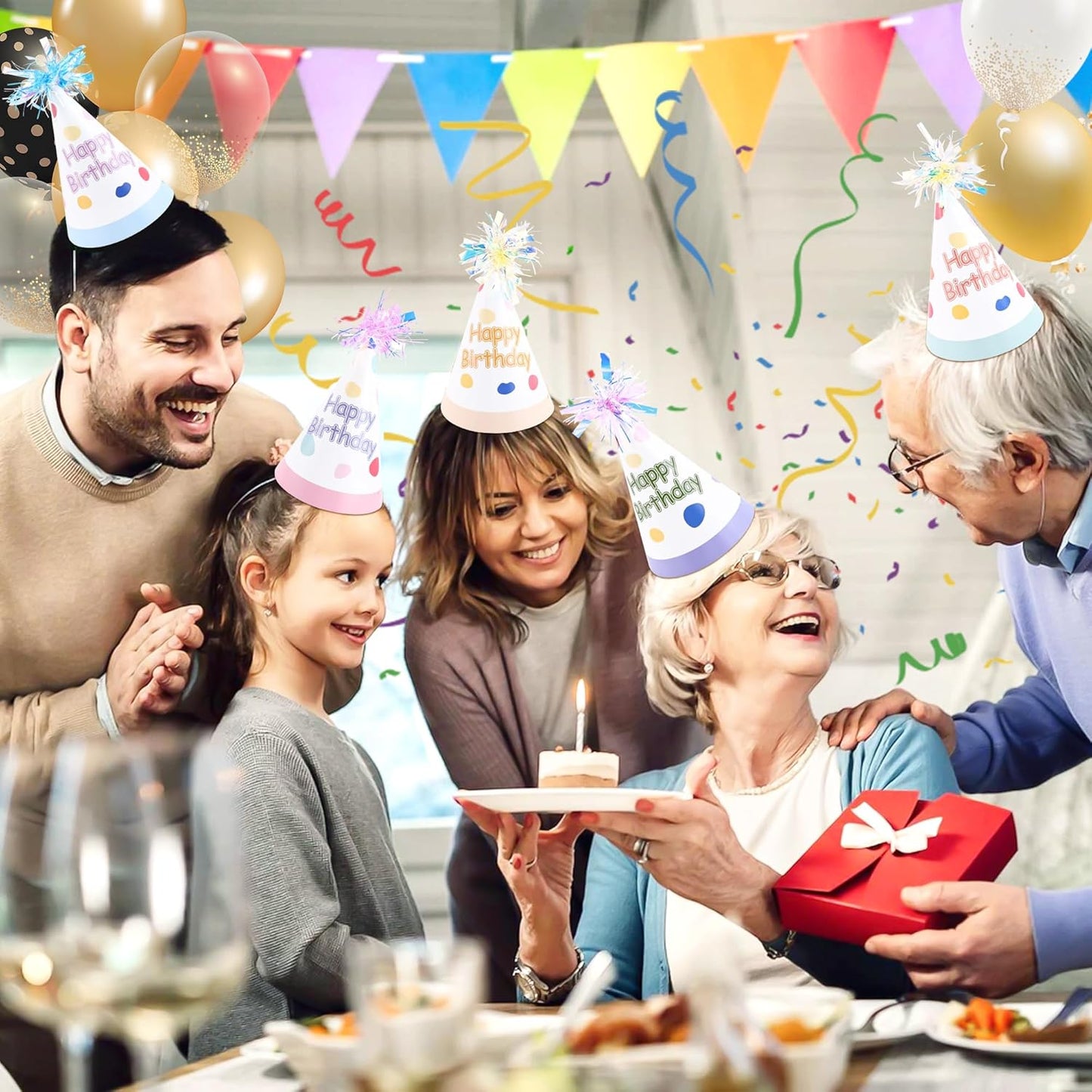 CANREVEL 12 PCS Party Hats for Adults, Party Headwear, Happy Birthday Hats, Birthday Party Decorations for Women Men