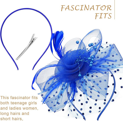 DRESHOW Fascinators Hat Flower Mesh Ribbons Feathers on a Headband and a Clip Tea Party Headwear for Girls and Women - Colors A