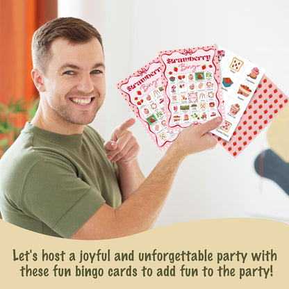 Strawberry Bingo Game, Summer Berry Party Bingo Cards for Adults, Strawberry Parties Supplies, Fruit Themed Birthday Party Favors for 24 Players, 06