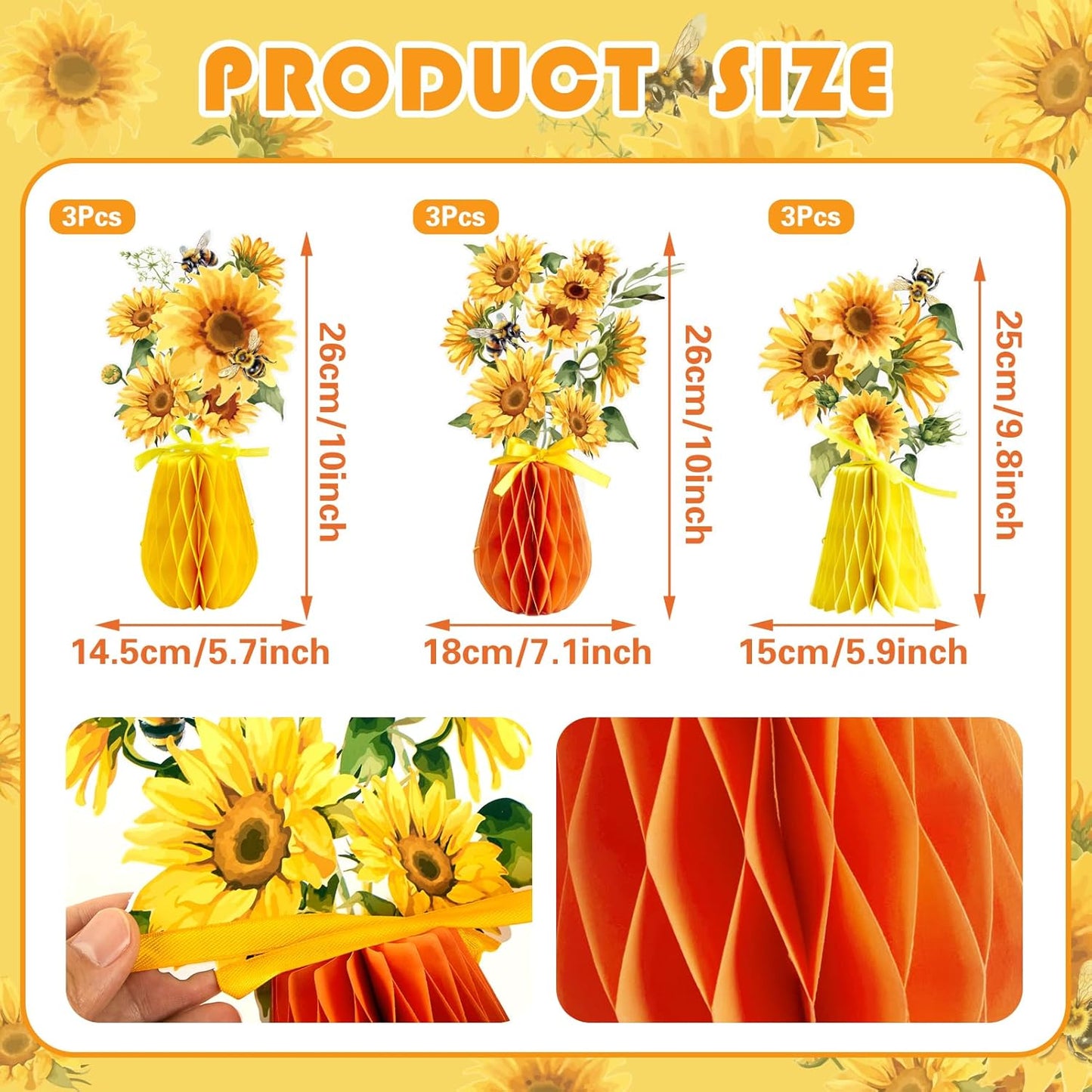 SUNBEAUTY 9PCS Spring Wildflower Party Decorations Wild Flowers Honeycomb Centerpieces for Tables Wildflower Birthday Spring Flower Theme Party Decorations for Garden Baby Shower, Easter, Mothers Day