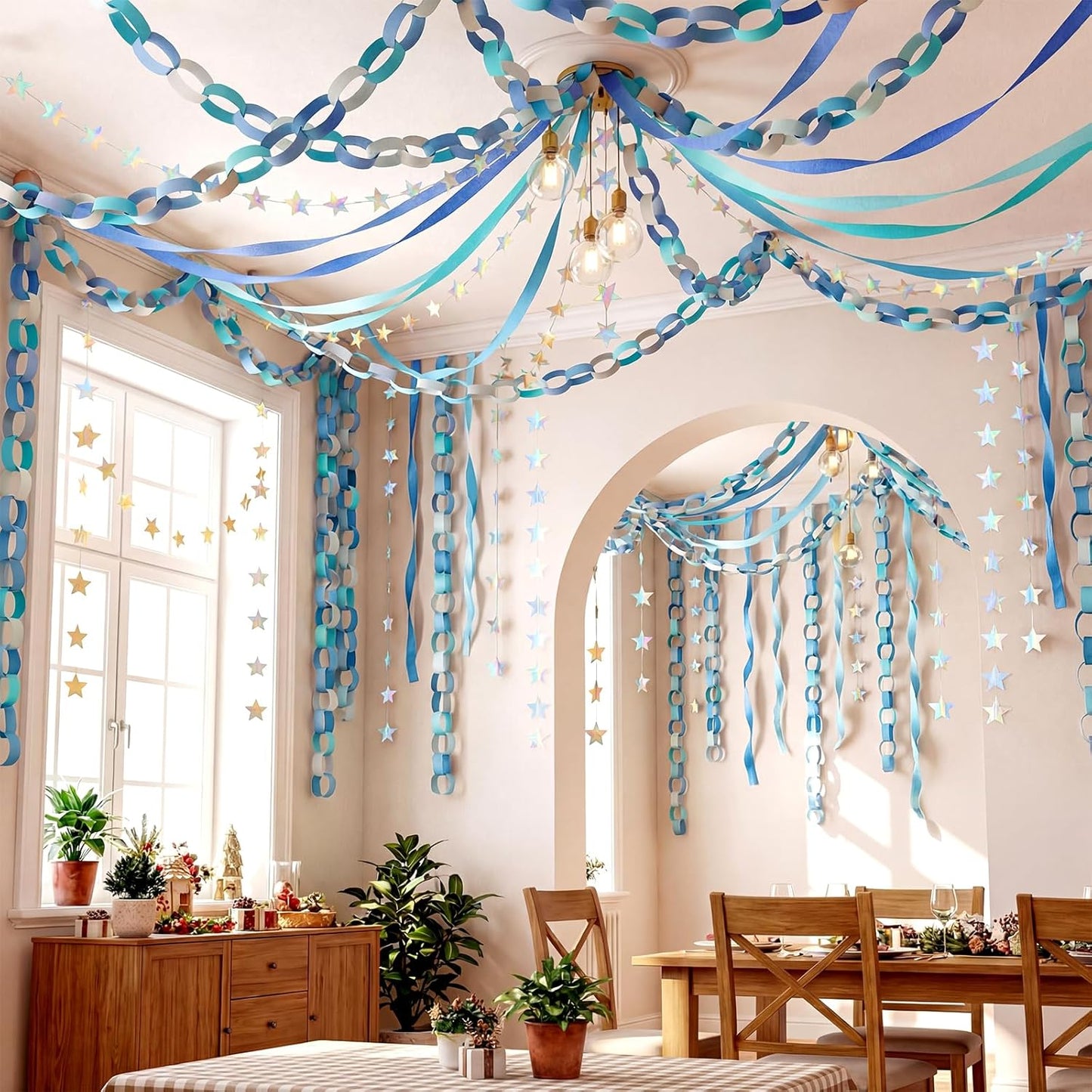 TaoBary Decorations Crepe Streamers Sheet Paper Strips Chain Garland Star Hanging for Party Birthday Wedding Decor(600,Pastels,Same Size)
