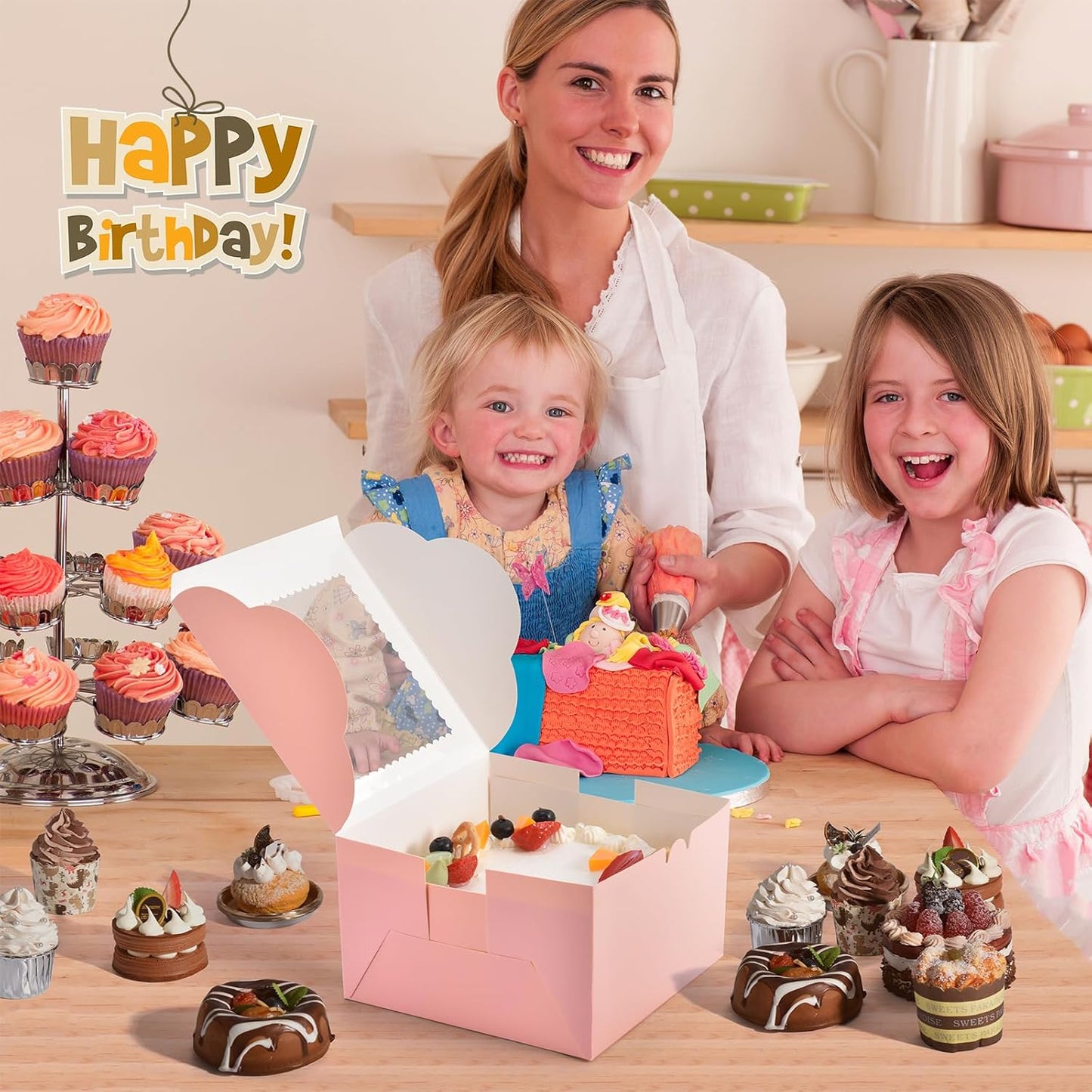 20Pcs 8 Inch Cake Boxes with Window, 8x8x5 Inches Brown Bakery Boxes, Cake Carrier Container for Pastries, Pie, Cookies, Chocolates, Cupcakes, Birthday Party, Wedding