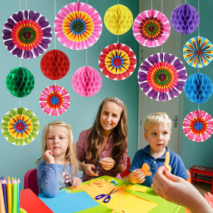 Outus 21 Pcs Spring Flower Hanging Paper Fans Flower Paper Fans Classroom Decorations Springtime Summer Tissue Pom Poms for Ceiling Wedding Birthday Party Supply Classroom Decor(Spring Flower)
