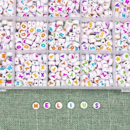 Melius 1450Pcs Acrylic Glow Letter Beads, Alphabetical Glowing in The Dark Beads in 28 Grid Box for Jewelry Making, DIY Bracelets, Necklaces, Key Chains (Glowing, 4x7mm)