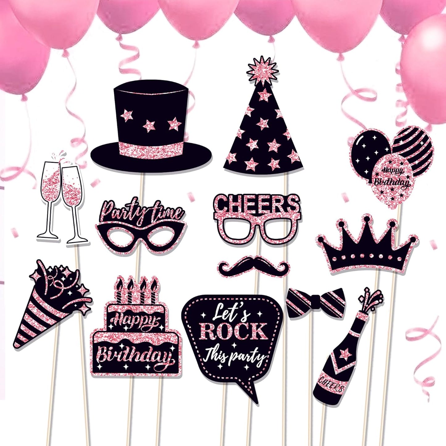 36 PCS Birthday Photo Booth Props Party Supplies Holiday Picture Decorations Photo Booth Props for Birthday Party Favors Pose Sign Kit Fun for Party (Purple and Black)