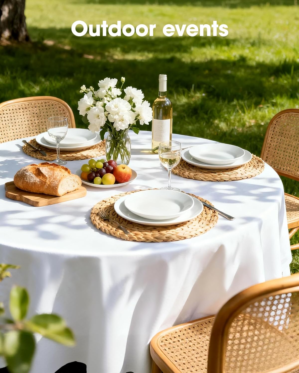 Pureegg Plastic Table Cloth Disposable 6 Pack, 54 x 108 Inch Table Cloths, Party, Picnic, Wedding, Decorative Tablecloths, Rectangle, White Plastic Cover, Waterproof, White
