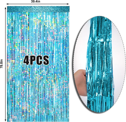 4 Packs Silver Foil Fringe Curtain, Silver Glitter Metallic Tinsel Backdrop for Birthday, Wedding, Baby Shower, Bachelorette, 70s 80s 90s Theme Disco Party, Iridescent Party Decorations Supplies