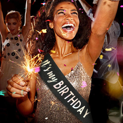 It's My Birthday Sash Black Glitter Sash with Hot Pink Foil Happy Birthday Decorations for Women Girls Men Boys Black Party Decorations