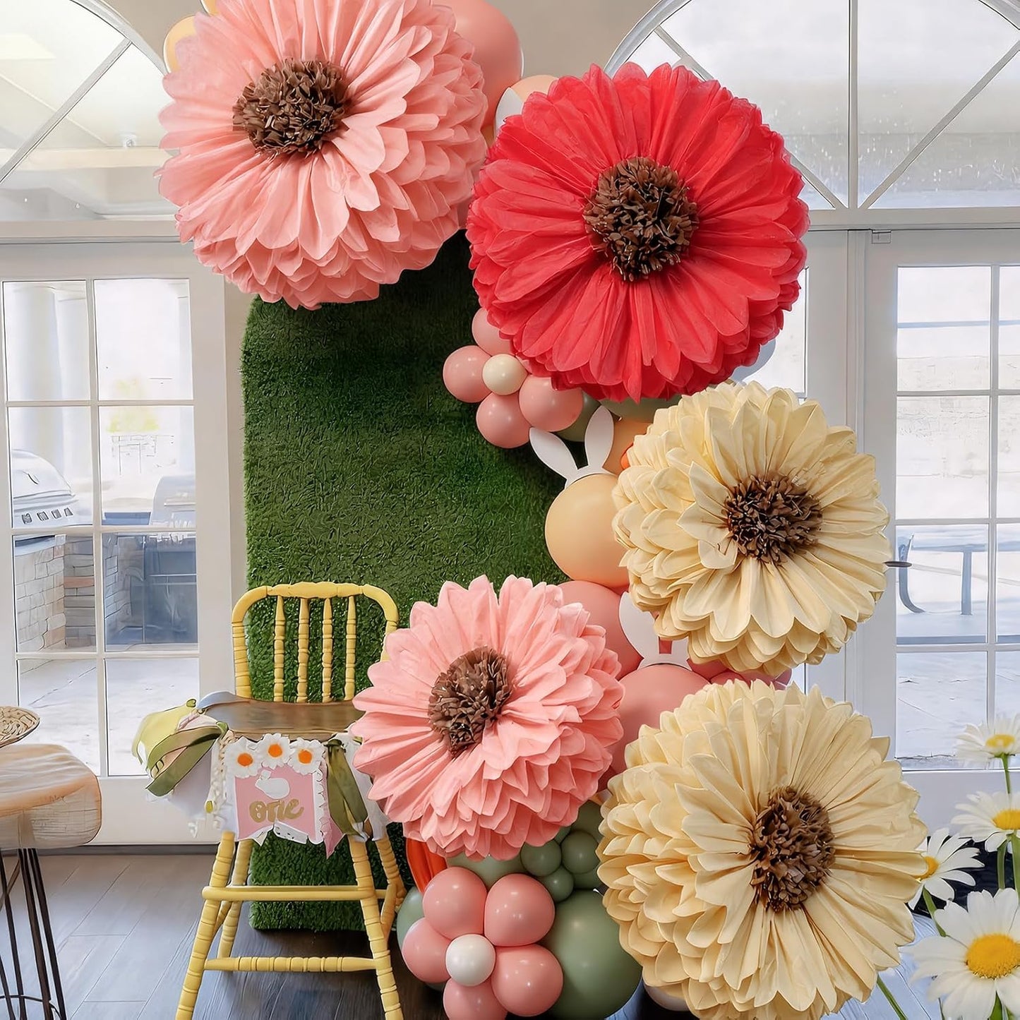 Chunful 5 Pcs 30'' 24'' Gaint Pastel Tissue Paper Flowers Decoration Large Hanging Tissue Paper Pom Poms Decor for Pastel Birthday Bachelorette Wedding Baby Shower Bridal Shower Easter Party Decor