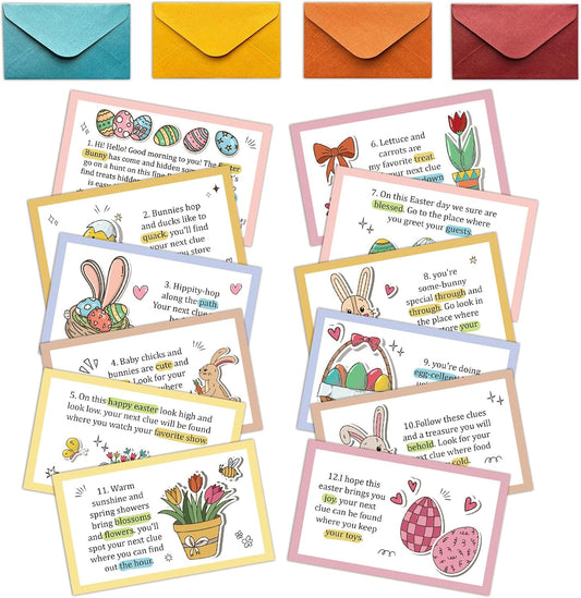 Easter Treasure Hunt Games, Easter Scavenger Hunt Clues Game Cards, Party Games for Family Friend Adults, Spring Camping Party Decorations Supplies Favors, 02