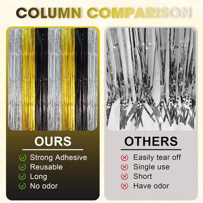 Voircoloria 3 Pack 3.3x8.2 Feet Gold Foil Fringe Backdrop Curtains, Tinsel Streamers, Fringe Backdrop for 2025 New Years Eve, Graduation, Birthday, Baby Shower, Gender Reveal, Disco Party - Colors A