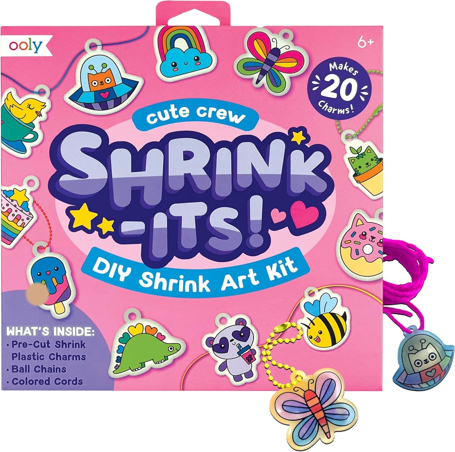 Ooly x Peanuts Snoopy 34 PC DIY Shrinking Art Kit for Kids with Markers, 20 Plastic Pre Cut Charms and More, No Mess Creative Activity Jewelry Making Kit