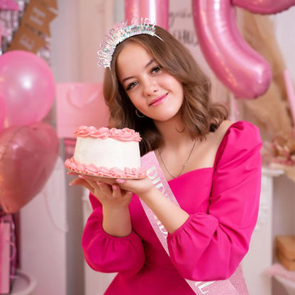 COCIDE Birthday Girl Headband & Sash - Birthday Crown for Women & Girls Pink Glitter Letter Tiara Birth Day Decorations Accessories Gift for Her (A1 Pink)