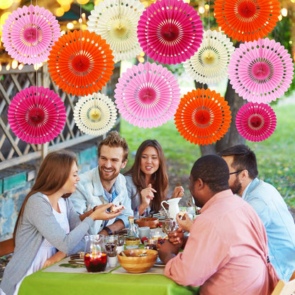 BestoFun 12PCS Paper Fans Hot Pink Party Decorations Tissue Paper Flowers Decorations Hanging Honeycomb Round Paper Fans Decoration for Girl Groovy Birthday Baby Shower Wedding