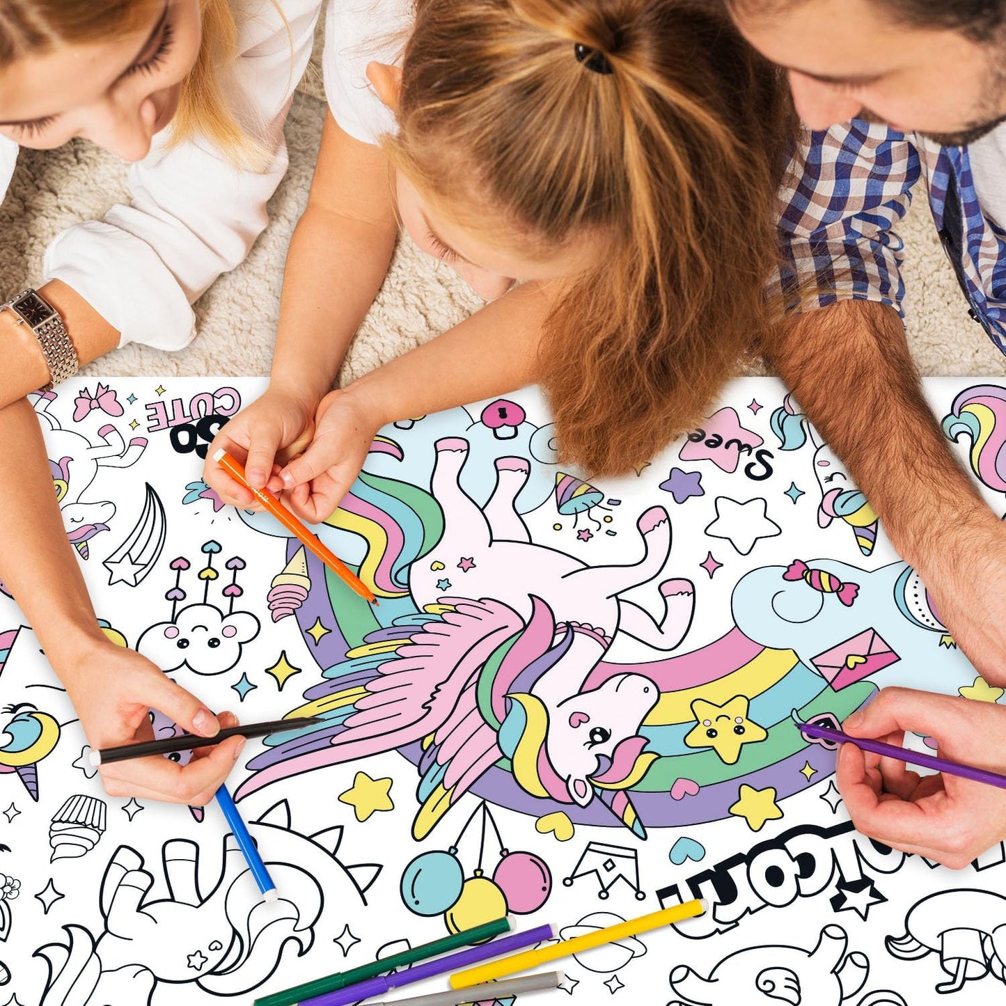 43.3x31.5 Summer Coloring Poster with Picture, Giant Cute Painting Poster, Large Coloring Tablecloth for Classroom Home Birthday Party Supplies Favor