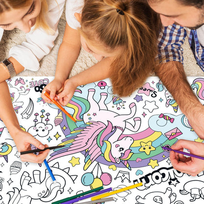 43.3x31.5 Summer Coloring Poster with Picture, Giant Cute Painting Poster, Large Coloring Tablecloth for Classroom Home Birthday Party Supplies Favor
