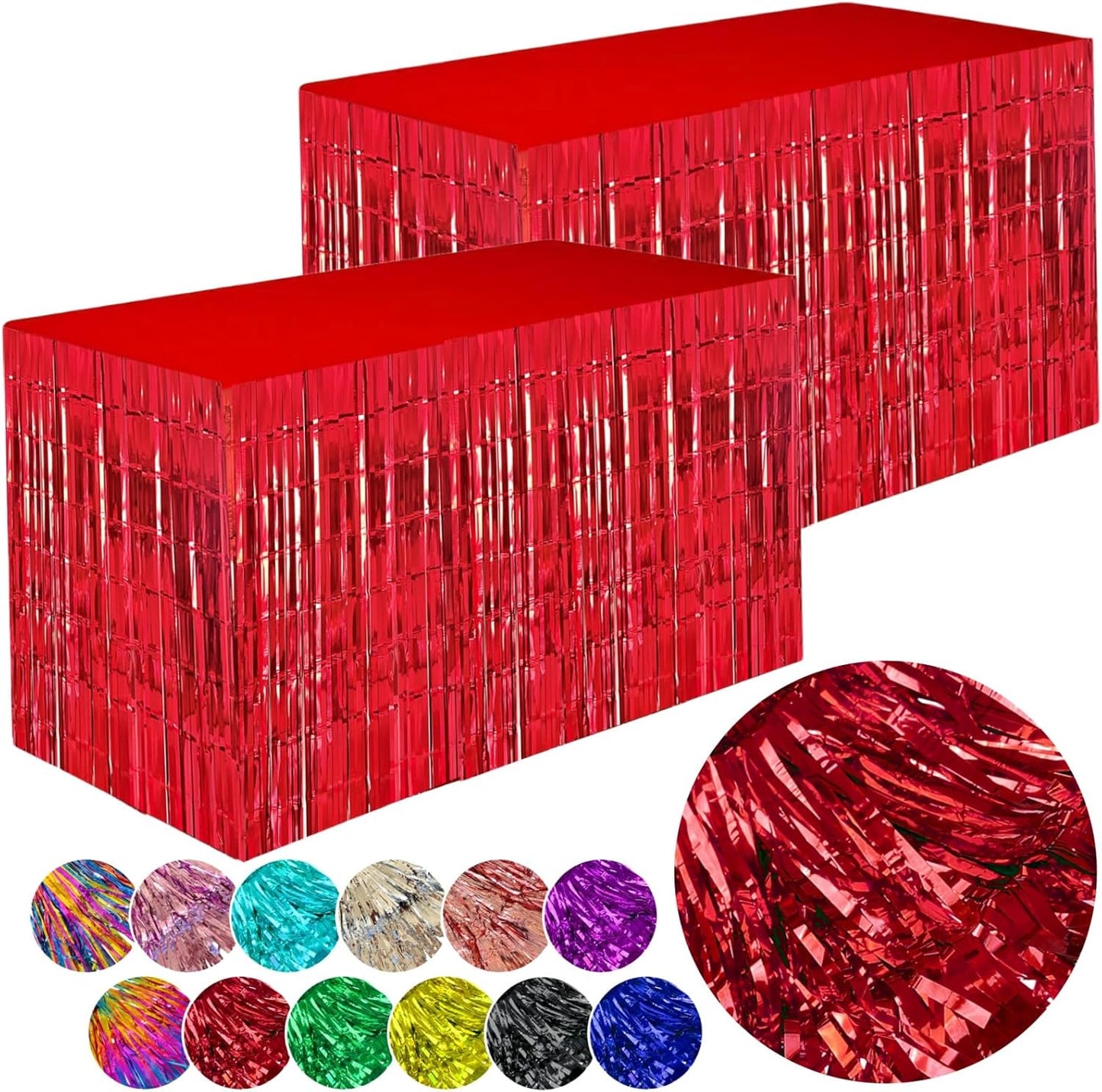Blue Streamers Party Decorations, 2 Packs Blue Table Skirts Metallic Foil Fringe Tinsel for Birthday Under the Sea Boy Baby Shower Float Parade Mardi Gras Graduation Party Supplies -29x108Inch