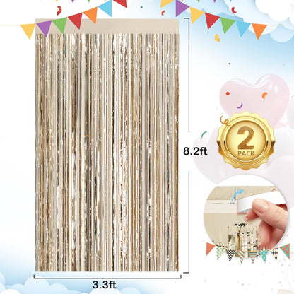Black Fringe Curtain Party Streamers 2Pack 3.3x8.3 Ft Foil Fringe Backdrop Curtains for Birthday Wedding Bridal Baby Shower Halloween Decor Tinsel Streamers Black Party Decorations Door Streamers