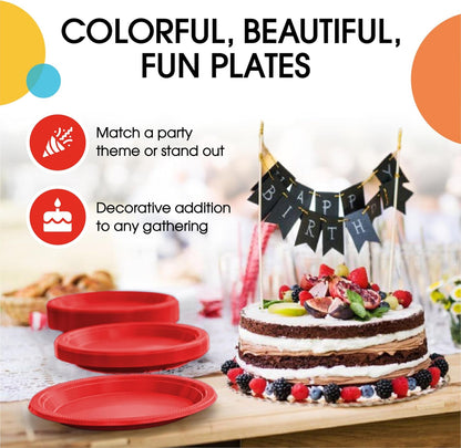 Exquisite Party Solids Red Plastic Plates For Party Supplies 10" Red Disposable Plates Heavy Duty 50 Pcs Plastic Dinnerware Sets Heavy Duty 350 GSM Disposable Dinnerware Set