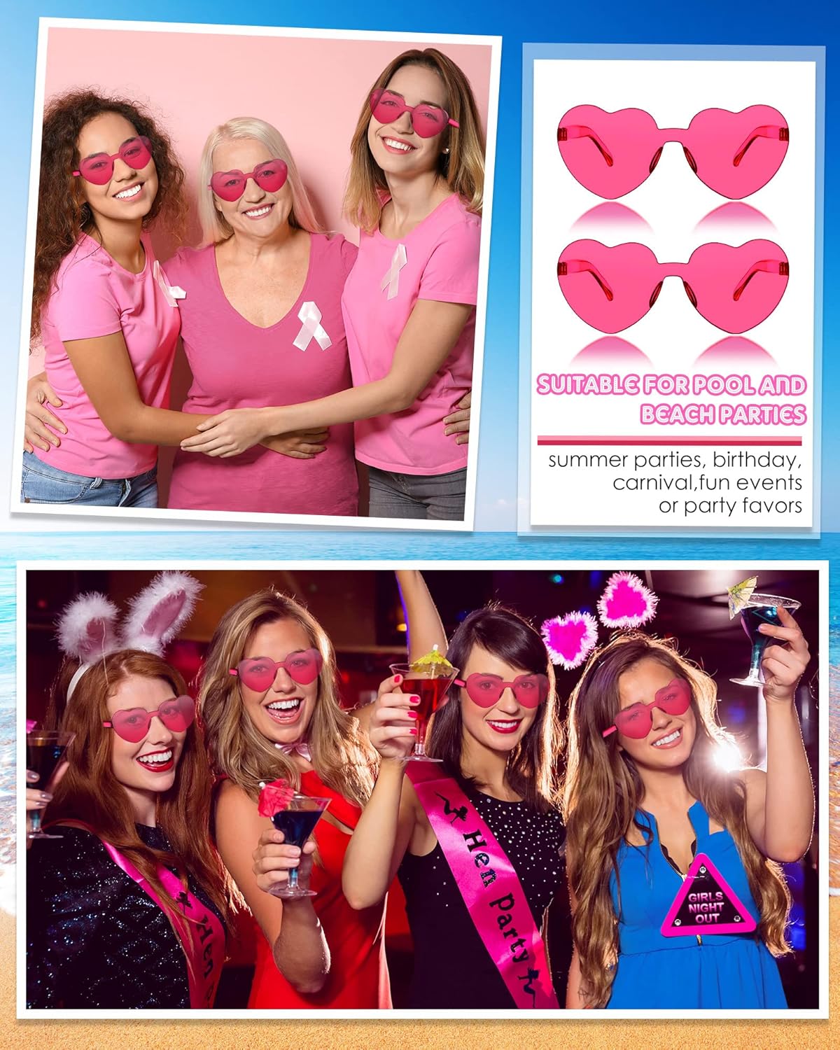 Frienda 20 Pairs Heart Shaped Sunglasses Rimless Candy Color Glasses for Women Men Party Favor