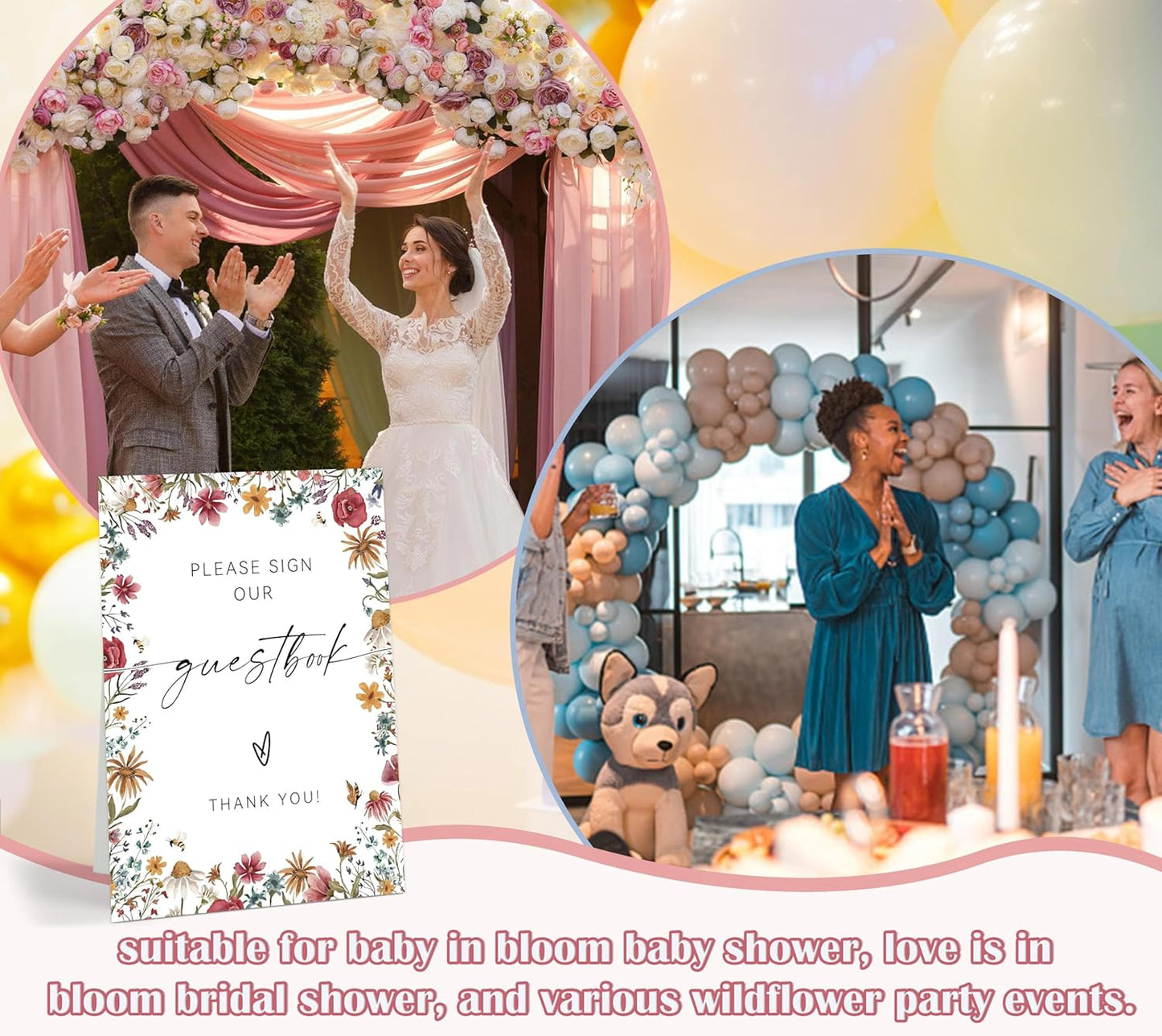 Wild Flower Audio Guest Book Sign, Baby in Bloom Love is in Bloom Decorations, Bridal Shower Baby Shower Wedding Signs for Reception, Floral Party Table Decor, 8 x 11 Inch