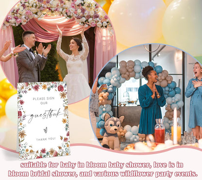 Wild Flower Audio Guest Book Sign, Baby in Bloom Love is in Bloom Decorations, Bridal Shower Baby Shower Wedding Signs for Reception, Floral Party Table Decor, 8 x 11 Inch