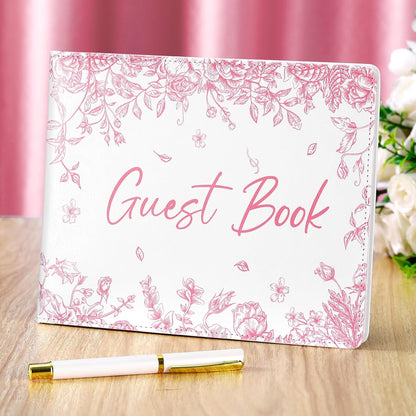 Panelee Wedding Guest Book with Pen Set Elegant Guest Sign in Books Bridal Shower Guestbook Beautiful Guest Book Wedding Reception Guestbook for Wedding (Flower, Blue)