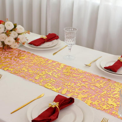 Snowkingdom 2 Pieces Gold Table Runner, Sequin Glitter Foil Metallic Thin Mesh Runner Roll 11"x108", Gold Table Decorations for Event Party, Wedding, Birthday Party, Christmas