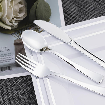 N9R 200 PCS Gold Plastic Silverware - Disposable Gold Plastic Silverware Cutlery Set, 100 Forks, 50 Spoons, 50 Knives for Party, Birthday, Wedding