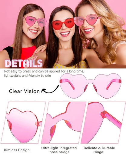 Frienda 20 Pairs Heart Shaped Sunglasses Rimless Candy Color Glasses for Women Men Party Favor