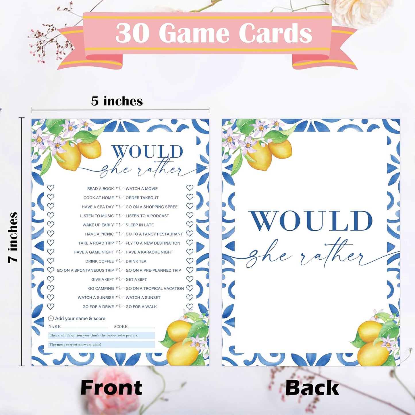 Mediterranean Lemon Bridal Shower Bingo Game with Blank Squares, Pack of 30 Game Cards, Bridal Shower Decorations, Wedding Engagement Decor, Bachelorette Party Supplies - KR30