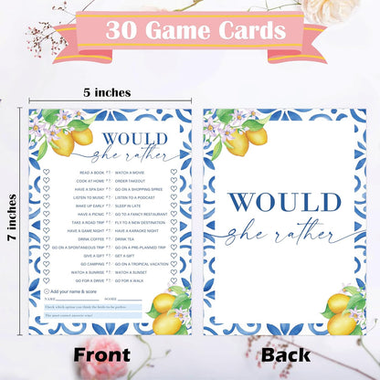 Mediterranean Lemon Bridal Shower Bingo Game with Blank Squares, Pack of 30 Game Cards, Bridal Shower Decorations, Wedding Engagement Decor, Bachelorette Party Supplies - KR30
