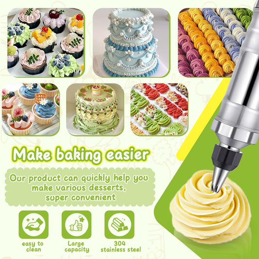 NOVANO Dessert Decorating Syringe Set, Frosting Piping Kit Stainless Steels Cake Decorating Kit with 54 Piping Tips & 9 silicone cupcakes, Cupcake Decorating Kit Piping Bags and Tips Set