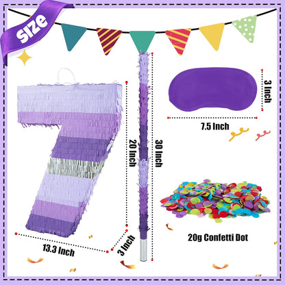 PCFING 20 Inch Number 1 Piñata Purple Silver with 30 Inch Piñata Stick Blindfold Confetti for Boy Girl Kids Birthday Party Decorations, Anniversary Celebration, Fiesta