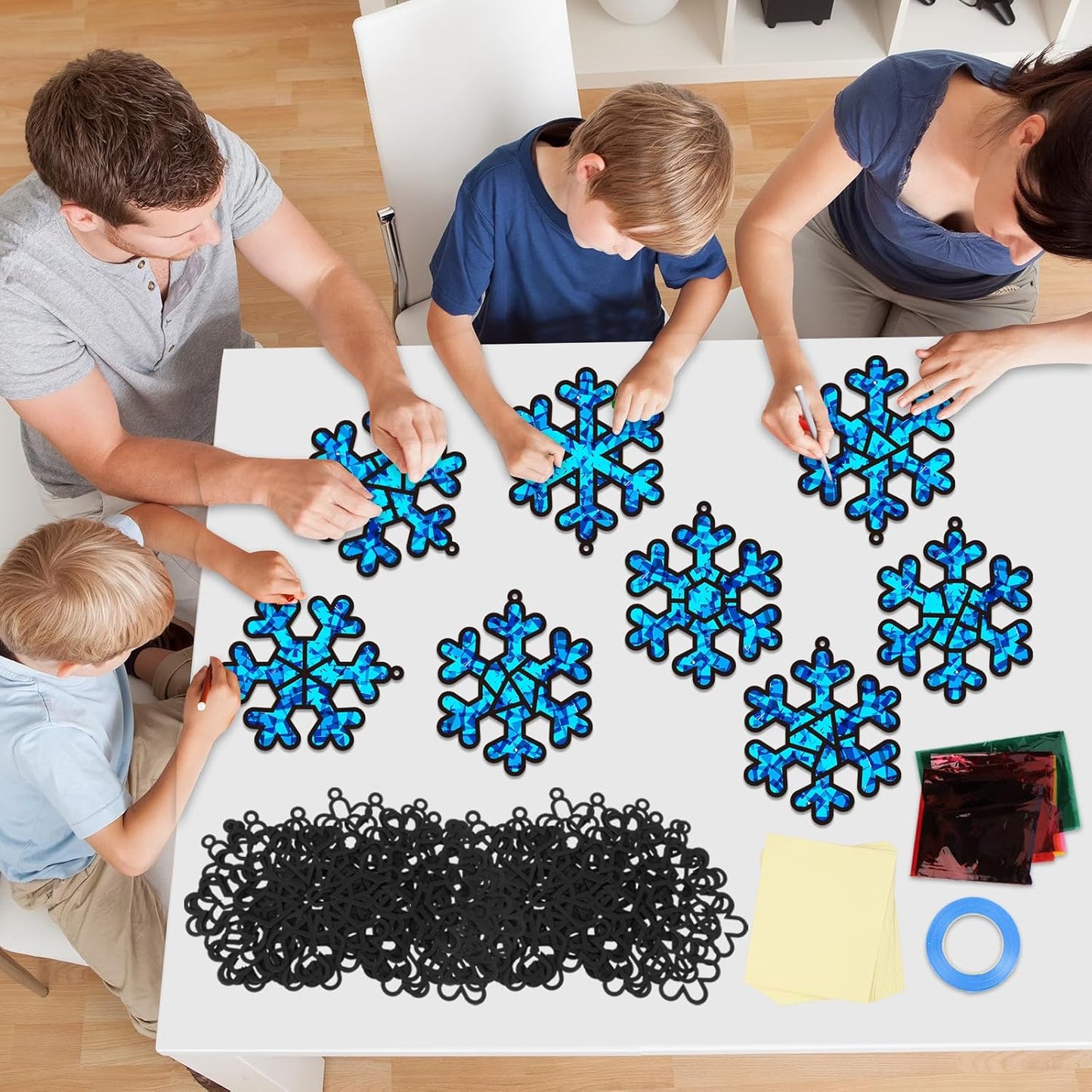 QOUBAI 32 Sets Stars Suncatchers Craft Back to School DIY Stained Glass Window Patriotic 4th of July Paper Craft Home School Classroom Decor Kid Birthday Gift Creative Art Activity Game - Colors A