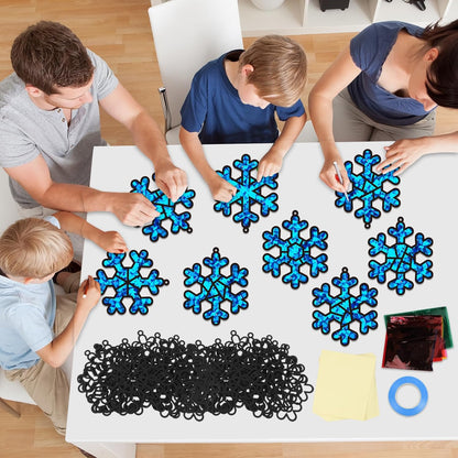 QOUBAI 32 Sets Stars Suncatchers Craft Back to School DIY Stained Glass Window Patriotic 4th of July Paper Craft Home School Classroom Decor Kid Birthday Gift Creative Art Activity Game - Colors A